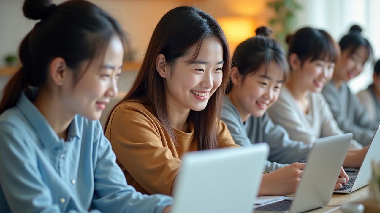 다양한 사람들이 노트북 화면을 통해 온라인 회의에 참여하는 모습