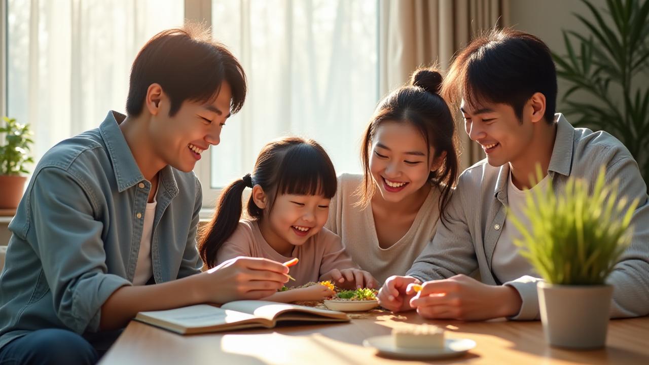 행복하게 웃고 있는 다문화 가족의 모습